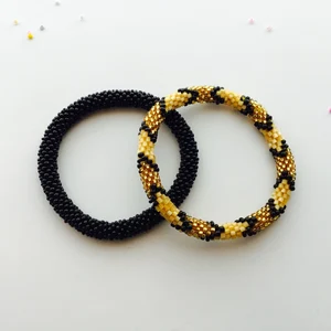 Black & Gold Beaded Bangle Set
